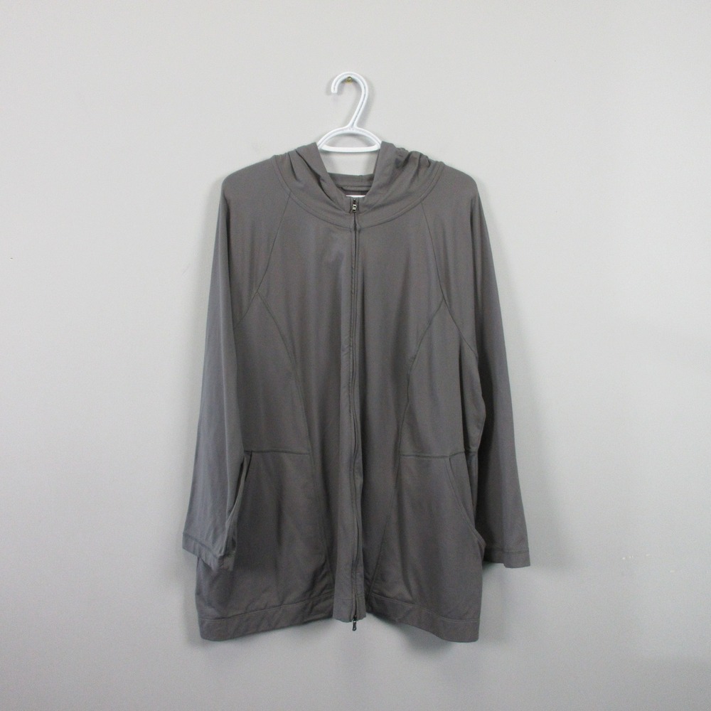 J Jill Fit Out & About Zip Front Hoodie Jacket Women 2X Gray Pockets Casual 494